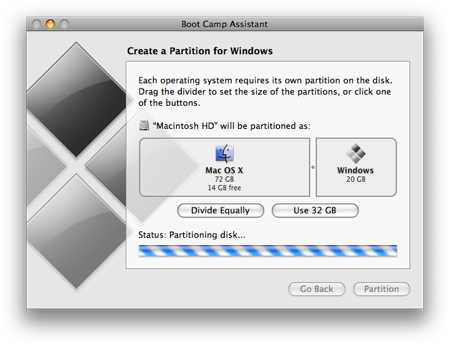 partition size for windows 7 on mac